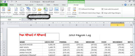 Kaip sukurti tinkintą antraštę arba poraštę „Excel 2010“.