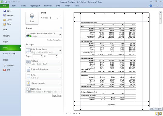 Kaip pakeisti spausdinimo paraštes programoje „Excel 2010“.