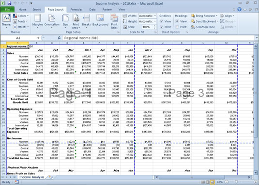 Puslapių lūžių koregavimas programoje „Excel 2010“.