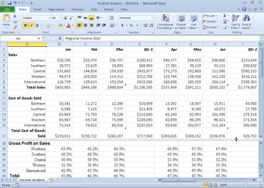 Slik deler du et Excel 2010-regnearkvindu