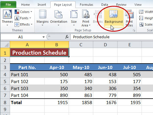 Taustakuvan lisääminen Excel 2010 -laskentataulukkoon