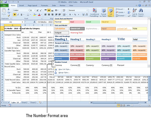 Excel 2010 formatējuma priekšskatīšana, izmantojot tiešo priekšskatījumu