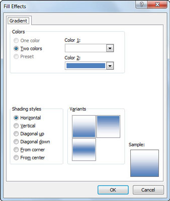 Täytevärien, kuvioiden ja liukuvärien käyttäminen soluihin Excel 2010:ssä