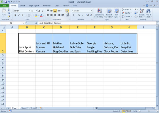 Sådan ombrydes Excel 2010-data for at se hele teksten