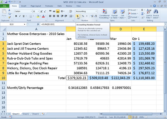 Kaip rodyti skaičius „Excel 2010“ kaip valiutą