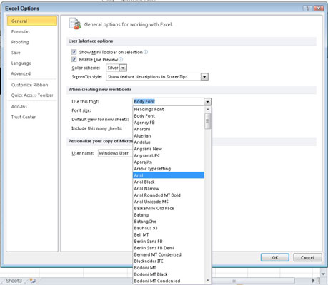 Hvordan endre Excel 2010s standardfont og skriftstørrelse