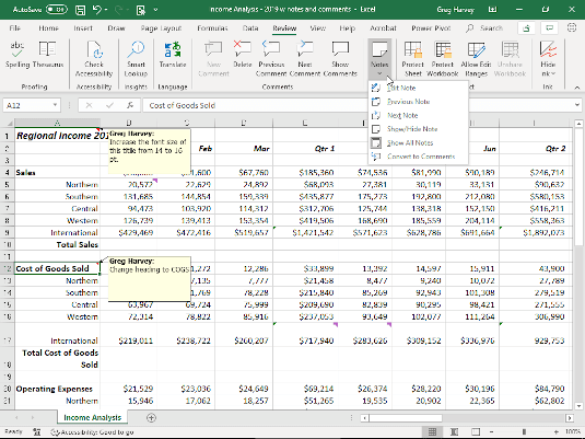 Merknader og fildelingsfunksjoner i Excel 2016-oppdatering