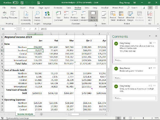 Pastabos ir failų bendrinimo funkcijos programoje „Excel 2016 Update“.