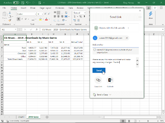 Pastabos ir failų bendrinimo funkcijos programoje „Excel 2016 Update“.