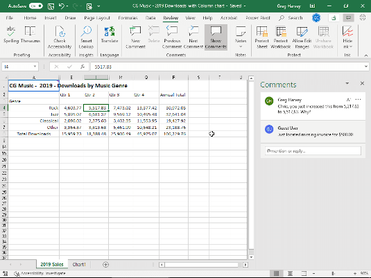 Merknader og fildelingsfunksjoner i Excel 2016-oppdatering