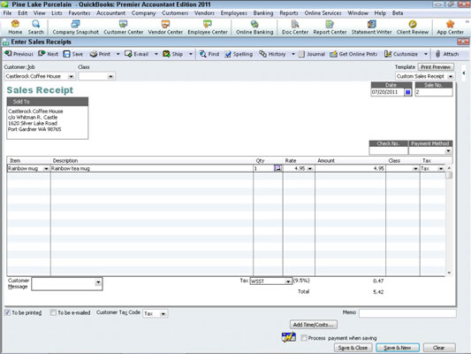 Értékesítési bizonylat rögzítése a QuickBooks 2011-ben