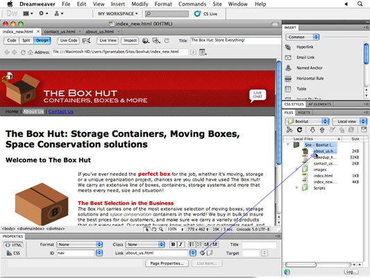 Vytváranie interných odkazov v aplikácii Adobe CS5 Dreamweaver