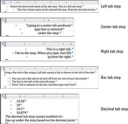 Nastavitev tabulatorjev v programu Word 2011 za Mac