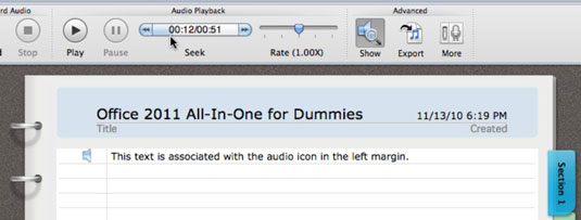 Ierakstiet un atskaņojiet audio piezīmes programmā Word 2011 darbam ar Mac