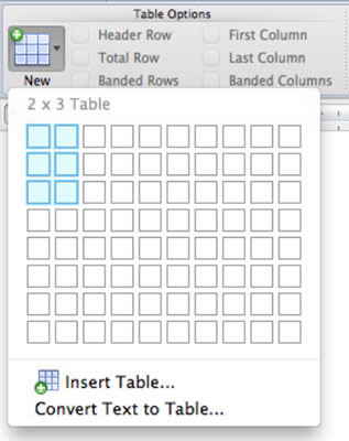 Izveidojiet tabulu ar lenti programmā Office 2011 darbam ar Mac