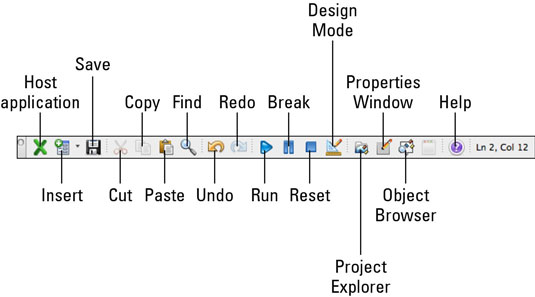 Parādiet un pārvietojieties VBE interfeisā programmā Office 2011 darbam ar Mac