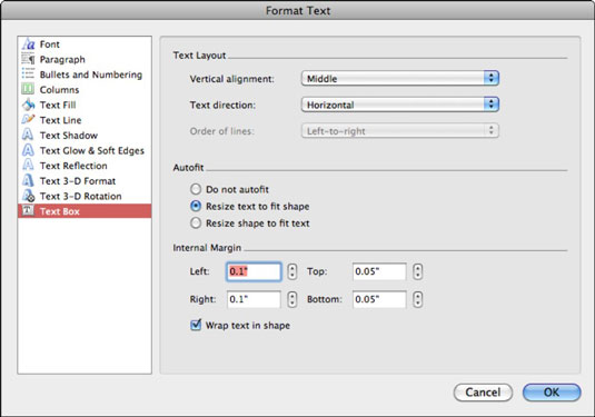 Formateja els quadres de text a Office 2011 per a Mac