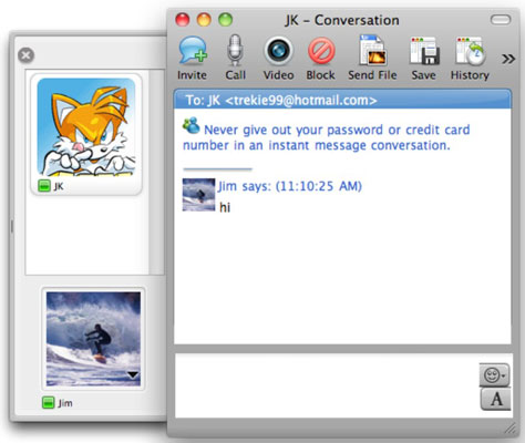 Savienojuma izveide ar Messenger un Communicator programmā Office 2011 darbam ar Mac