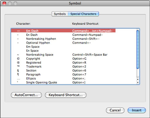 Szimbólumok és speciális karakterek beszúrása az Office 2011 for Mac programban