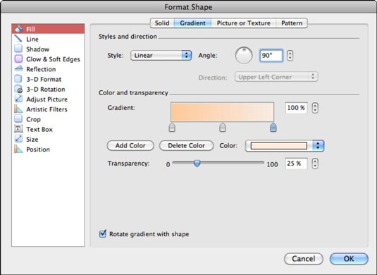 Kujundile gradienttäite rakendamine rakenduses Office 2011 for Mac