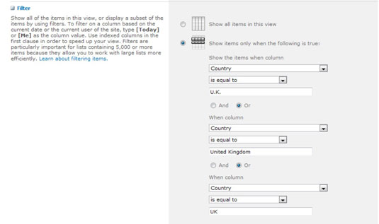 Filtrējiet sarakstus ar skatiem programmā SharePoint 2010