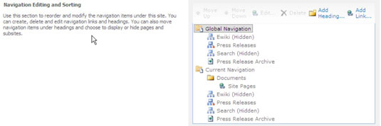 Sådan konfigureres webstedsnavigation i SharePoint 2010