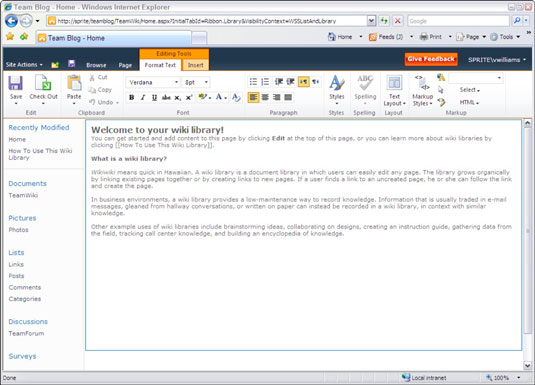 Muokkaa Wiki-sivua SharePoint 2010:ssä