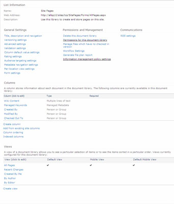 Accediu a la configuració de la llista a SharePoint 2010