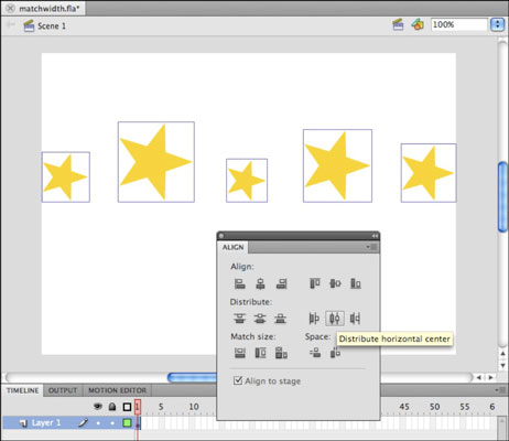 Kako poravnati in distribuirati umetnine v Flash CS5