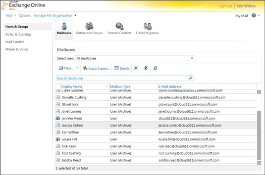 Supaprastintas administravimas naudojant „Exchange Online“ iš „Office 365“.