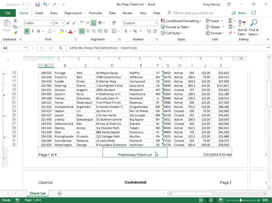 Kaip sukurti tinkintą antraštę arba poraštę „Excel 2019“.