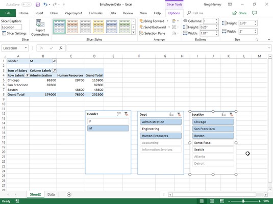 Filtrering og sortering av pivottabelldata i Excel 2019