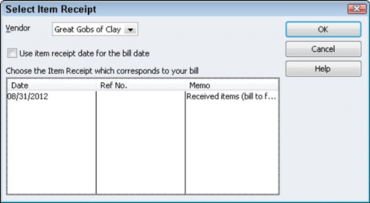 Sisestage arve, kui olete salvestanud QuickBooks 2012 kaubakviitungi