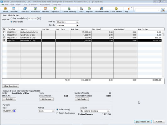 Jak platit účty s QuickBooks 2012