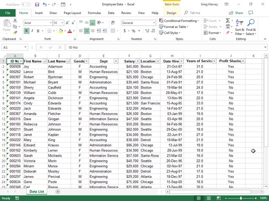 Kā kārtot programmā Excel 2019: datu saraksti