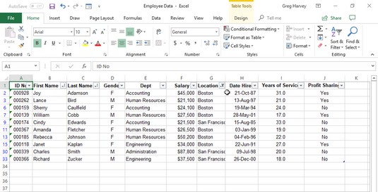 Χρήση φίλτρων Excel 2019