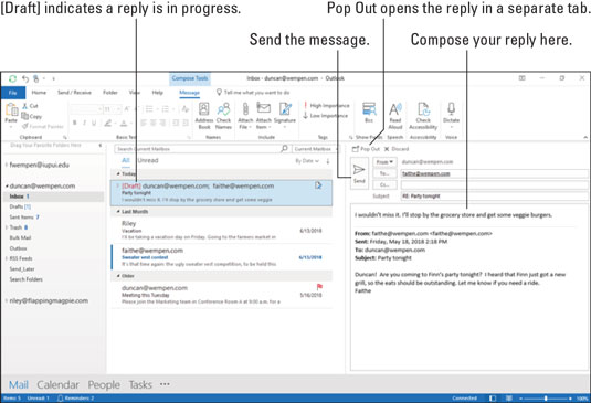 Les og svar på Outlook 2019-e-postmeldinger