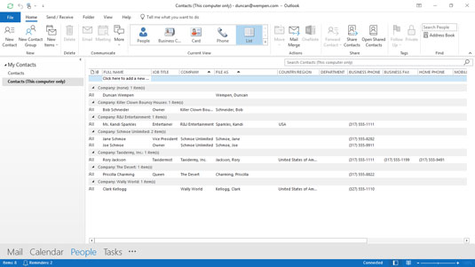 Com veure els contactes a Microsoft Outlook 2019