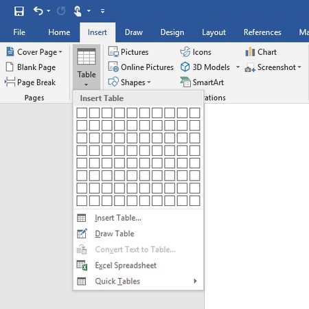 Opprette og formatere tabeller i Word 2019