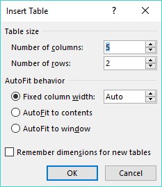 Tabulu izveide un formatēšana programmā Word 2019