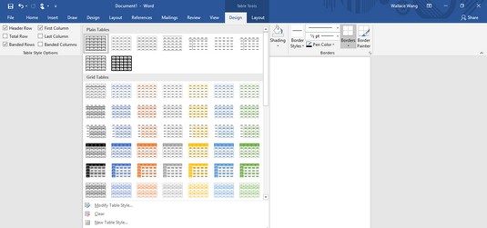 Opprette og formatere tabeller i Word 2019