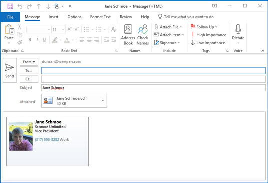 Si të përcillni një kartë biznesi nga Outlook 2019