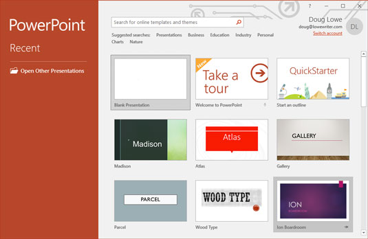 Τρόπος πλοήγησης στη διεπαφή του PowerPoint 2019