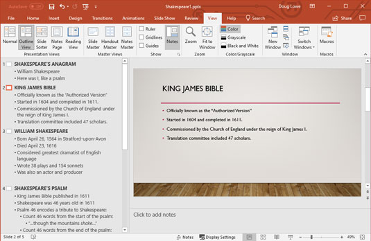 Com treballar a la vista d'esquema de PowerPoint 2019