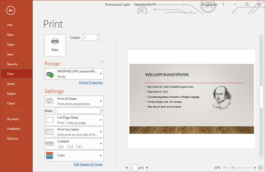 Com imprimir des de la vista Backstage de PowerPoint 2019