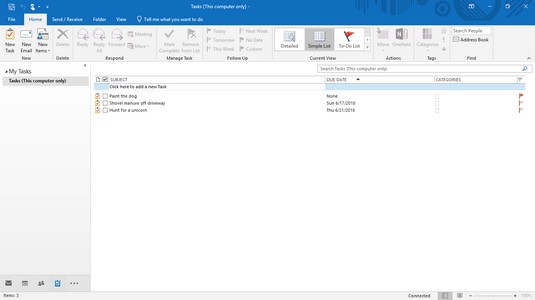 Správa úloh programu Outlook 2019