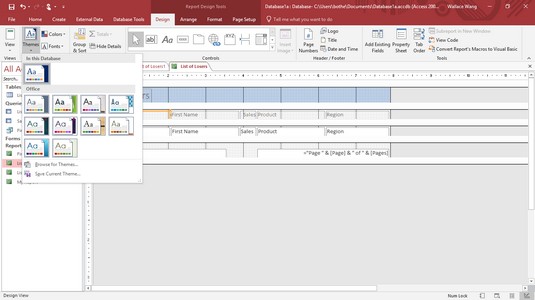 Dizajni i raportit të aksesit: Aplikimi i temave dhe formatimi i kushtëzuar në Access 2019