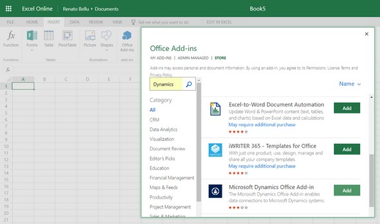 Kako dodati Excelov dodatek za finance in operacije v Dynamics 365