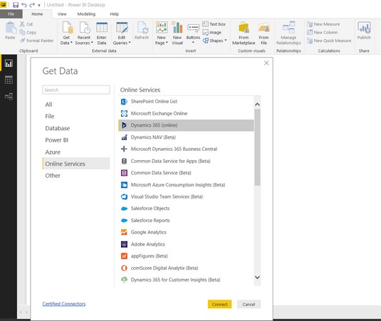 Yhteyden muodostaminen Dynamics 365:een Power BI Desktopin avulla