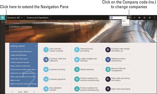 Dynamics 365 for Finance and Operations: navigācija programmā D365O pēc moduļa